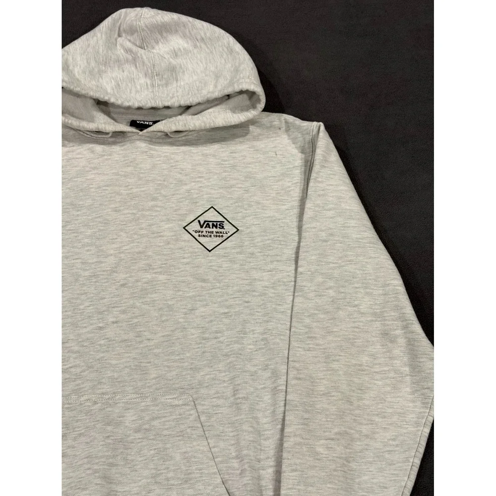 Vans of the Wall Hoodie Mens Large Heather Gray Logo Fleece Lined Cotton Winter